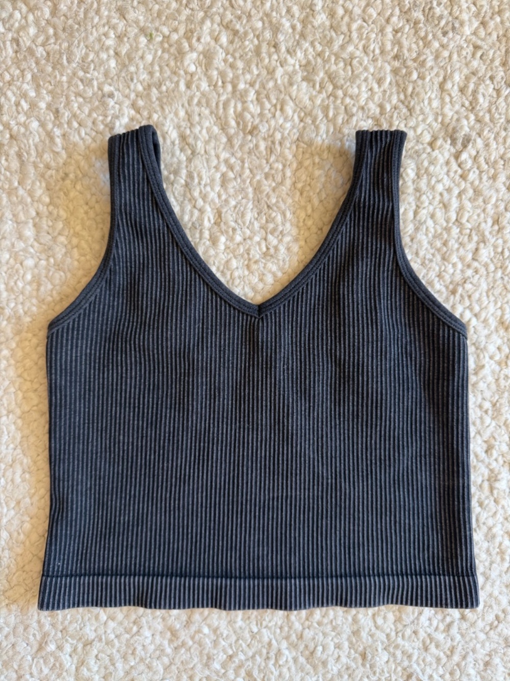 Cropped Tank Top Ribbed V-Neck Black/Grey OS Anthropologie-style Seamless